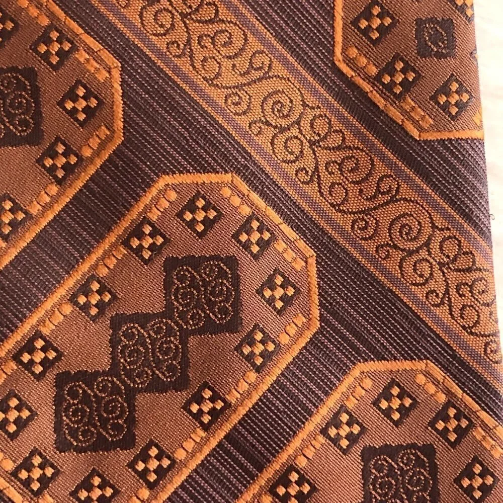 Vintage Enchino Men's Necktie Orange Tan & Ivory Tikki Bar MCM Modern Tie